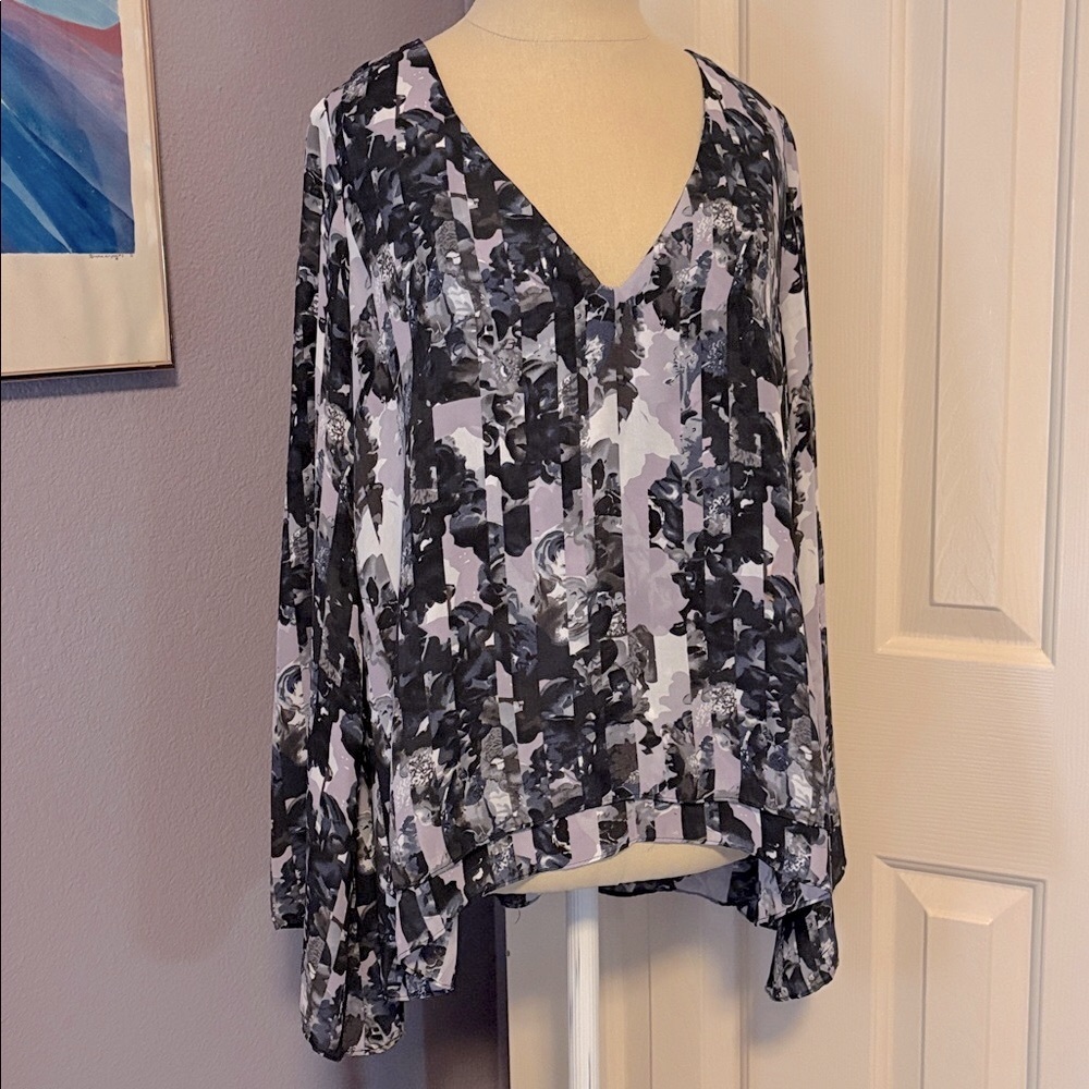 Parker Black, Gray & Lavender Floral Blouse